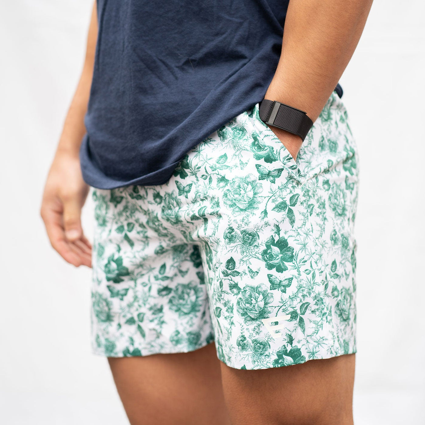 men floral short green#color_sea-green